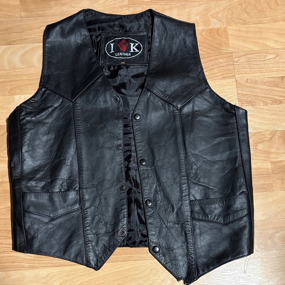 IK Leather Black Vest size 41 Biker vest